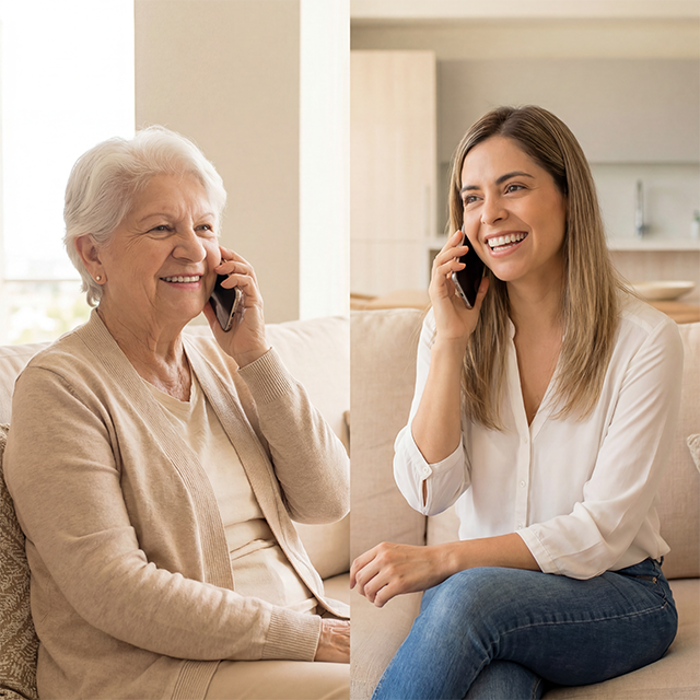 Cuidador coordinando atención médica de adultos mayores a distancia con Qüida